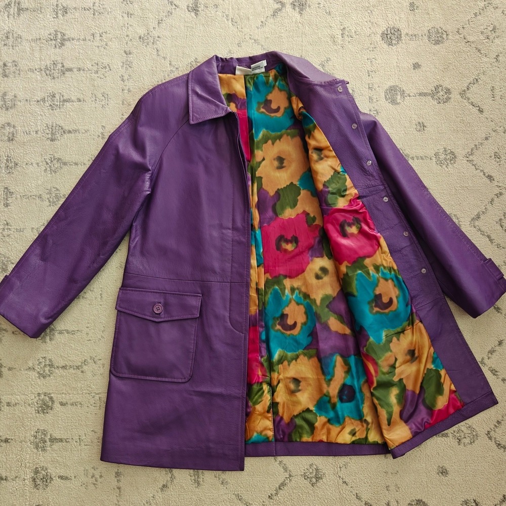 Vintage Purple Leather Jacket Utility Women's Medium Newport News Trench Coat - Picture 6 of 8
